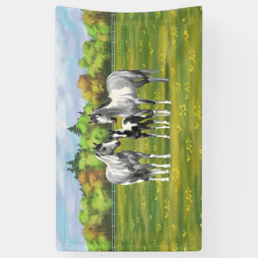 Daple Gray Pinto Paint Horses In Summer Pasta Banner (Vertikal)
