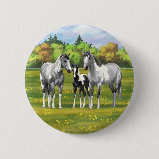 Daple Gray Pinto Paint Horses In Summer Pasta Button (Vorderseite)