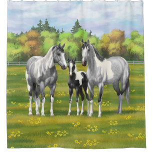 Daple Gray Pinto Paint Horses In Summer Pasta Duschvorhang