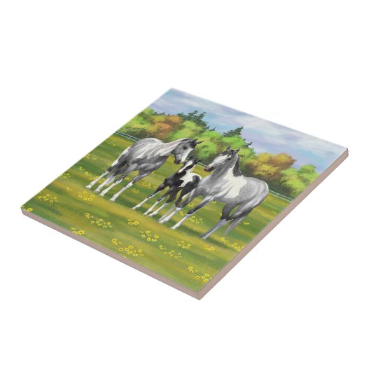 Daple Gray Pinto Paint Horses In Summer Pasta Fliese (Seite)