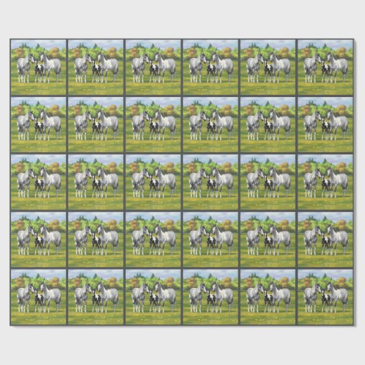 Daple Gray Pinto Paint Horses In Summer Pasta Geschenkpapier (Flach)