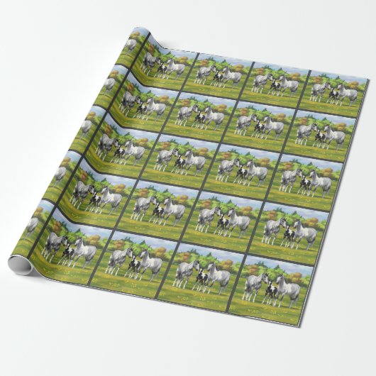 Daple Gray Pinto Paint Horses In Summer Pasta Geschenkpapier (Ungerollt)