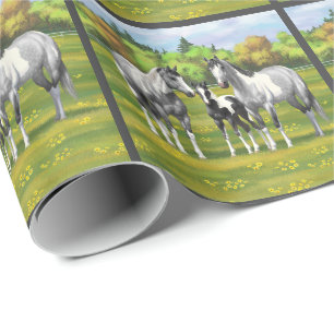 Daple Gray Pinto Paint Horses In Summer Pasta Geschenkpapier
