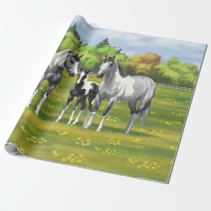 Daple Gray Pinto Paint Horses In Summer Pasta Geschenkpapier