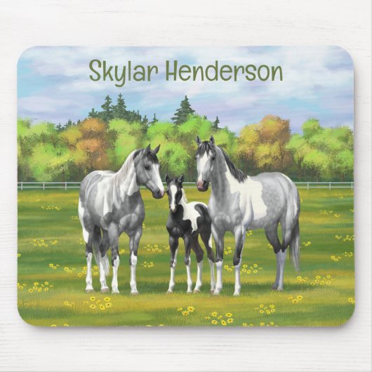 Daple Gray Pinto Paint Horses In Summer Pasta Mousepad (Vorne)