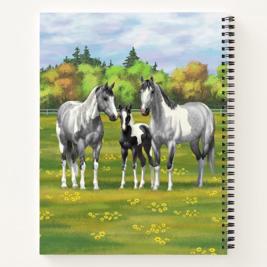 Daple Gray Pinto Paint Horses In Summer Pasta Notizblock (Rückseite)