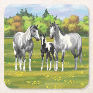 Daple Gray Pinto Paint Horses In Summer Pasta Rechteckiger Pappuntersetzer