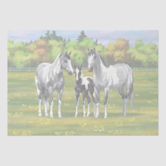 Daple Gray Pinto Paint Horses In Summer Pasta Seidenpapier (Vorderseite)