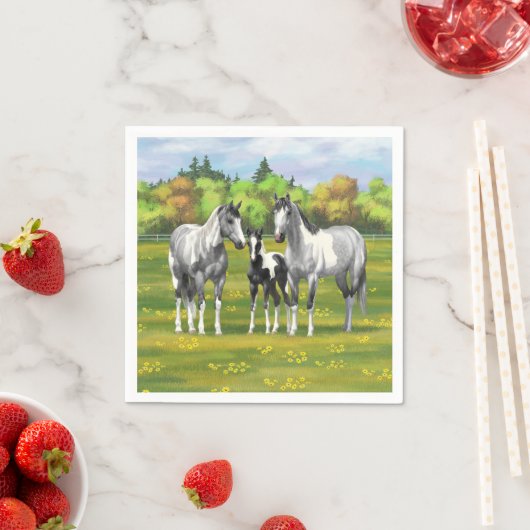 Daple Gray Pinto Paint Horses In Summer Pasta Serviette (Beispiel)