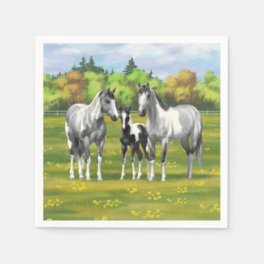 Daple Gray Pinto Paint Horses In Summer Pasta Serviette (Vorderseite)