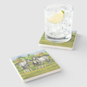 Daple Gray Pinto Paint Horses In Summer Pasta Steinuntersetzer (Seitenansicht)