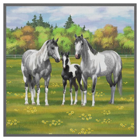 Daple Gray Pinto Paint Horses In Summer Pasta Stoff (Muster)