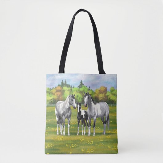 Daple Gray Pinto Paint Horses In Summer Pasta Tasche (Vorderseite)