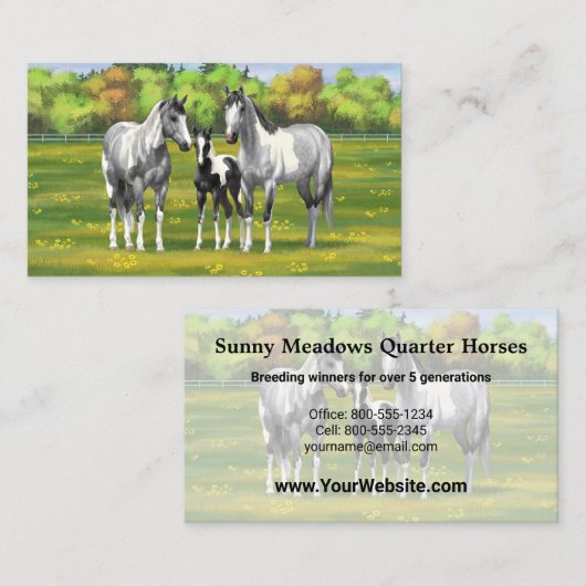 Daple Gray Pinto Paint Horses In Summer Pasta Visitenkarte (Vorne/Hinten)