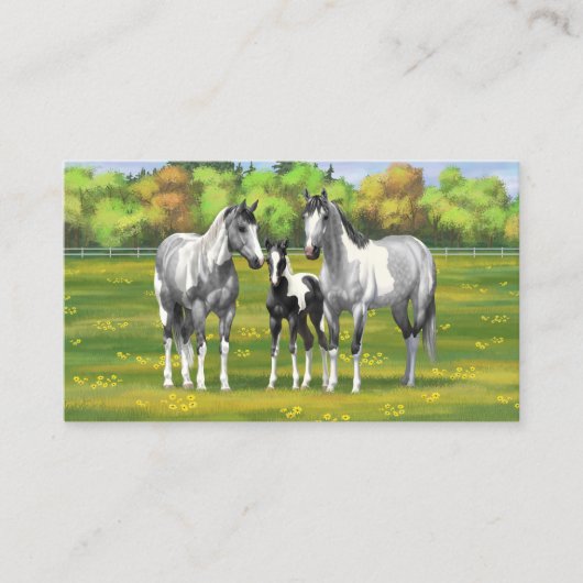 Daple Gray Pinto Paint Horses In Summer Pasta Visitenkarte (Vorderseite)