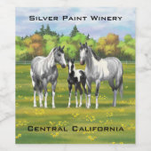 Daple Gray Pinto Paint Horses In Summer Pasta Weinetikett (Einzelnes Label)