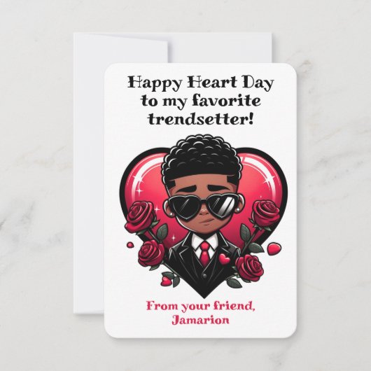 Dapper African American Boy Classroom Valentine Dankeskarte (Vorderseite)