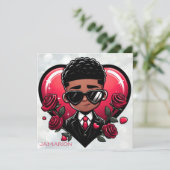 Dapper African American Boy Red Heart Valentine Karte (Stehend Vorderseite)