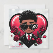 Dapper African American Boy Red Heart Valentine Karte (Vorderseite)