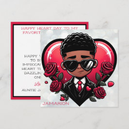 Dapper African American Boy Red Heart Valentine Karte