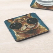 Dapper Animal | Kitty in Sonnenbrille Getränkeuntersetzer (Linke Seite)
