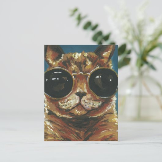 Dapper Animal | Kitty in Sonnenbrille Postkarte (Stehend Vorderseite)