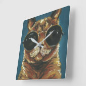Dapper Animal | Kitty in Sonnenbrille Quadratische Wanduhr (Winkel)
