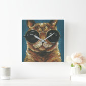 Dapper Animal | Kitty in Sonnenbrille Quadratische Wanduhr (Zuhause)