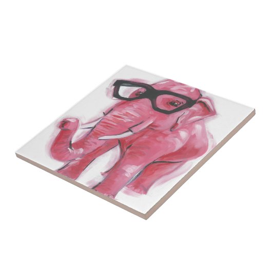 Dapper Animal | Rosa Elefant in Brille Fliese (Seite)