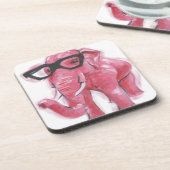 Dapper Animal | Rosa Elefant in Brille Getränkeuntersetzer (Linke Seite)