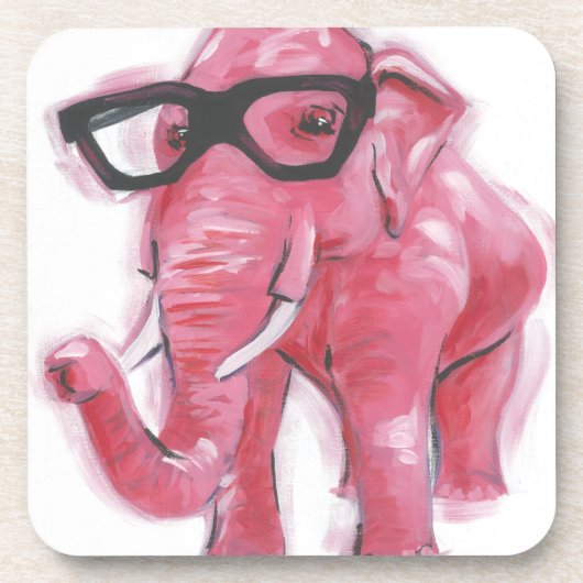 Dapper Animal | Rosa Elefant in Brille Getränkeuntersetzer (Vorderseite)