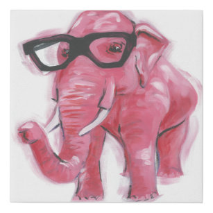 Dapper Animal   Rosa Elefant in Brille Künstlicher Leinwanddruck
