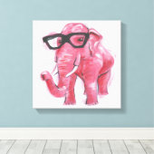 Dapper Animal | Rosa Elefant in Brille Leinwanddruck (Insitu (Holzboden))