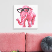 Dapper Animal | Rosa Elefant in Brille Leinwanddruck (Insitu (Wohnzimmer))