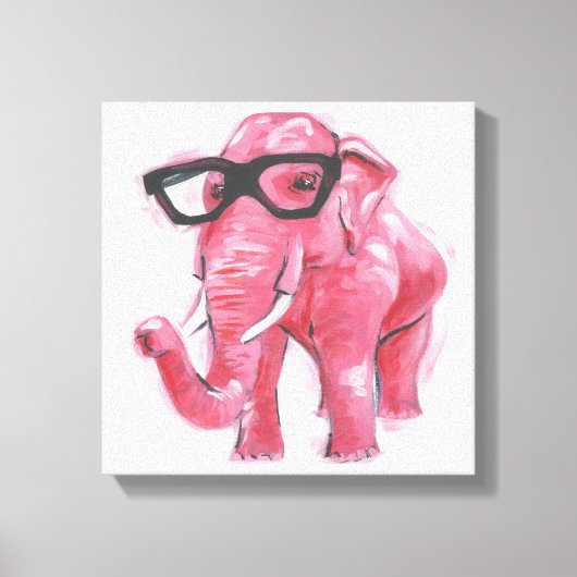 Dapper Animal | Rosa Elefant in Brille Leinwanddruck (Vorderseite)