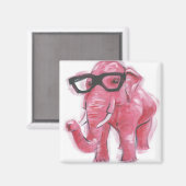 Dapper Animal | Rosa Elefant in Brille Magnet (Vorderseite/Rückseite)