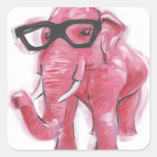 Dapper Animal   Rosa Elefant in Brille Quadratischer Aufkleber
