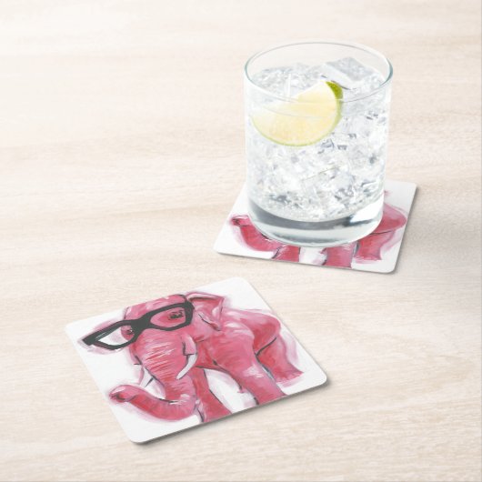 Dapper Animal | Rosa Elefant in Brille Rechteckiger Pappuntersetzer (Vor Ort)