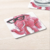 Dapper Animal | Rosa Elefant in Brille Rechteckiger Pappuntersetzer (angewinkelt)