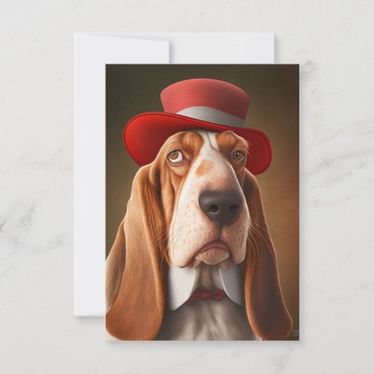 Dapper Basset Hound mit Red Hat Dankeskarte (Vorderseite)