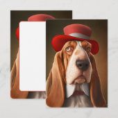 Dapper Basset Hound mit Red Hat Dankeskarte (Vorne/Hinten)