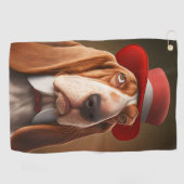 Dapper Basset Hound mit Red Hat Golfhandtuch (Horizontal)