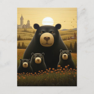 Dapper Bear Family in einem Blumenreich Postkarte