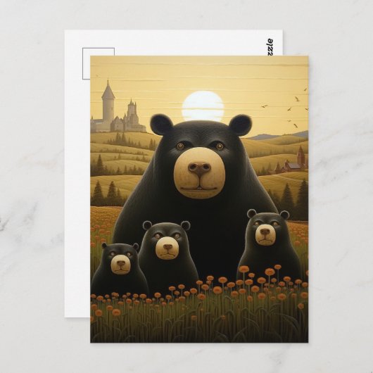 Dapper Bear Family in einem Blumenreich Postkarte (Vorne/Hinten)