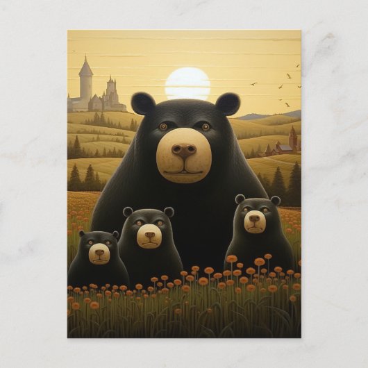 Dapper Bear Family in einem Blumenreich Postkarte (Vorderseite)