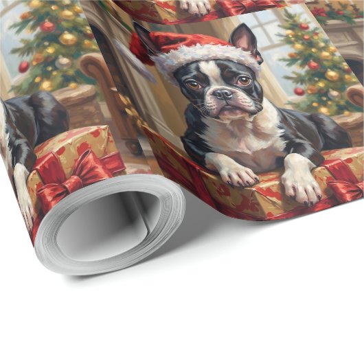 Dapper Boston Terrier Dog Christmas Gift Geschenkpapier (Rolleneckpunkt)