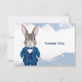 Dapper Boy Bunny in Blue Anzug und Bow Krawatte Dankeskarte (Vorderseite)
