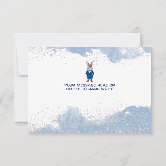 Dapper Boy Bunny in Blue Anzug und Bow Krawatte Dankeskarte (Rückseite)