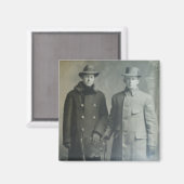 Dapper Brothers in Overcoats RPPC B&W Foto Image Magnet (Vorderseite/Rückseite)