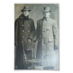 Dapper Brothers in Overcoats RPPC B&W Foto PRINT